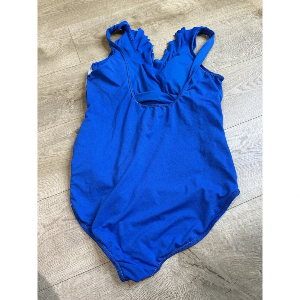 EUC Lauren Ralph Lauren‎ Ruffle Underwire Blue One Piece Tummy Ruched  Size 16